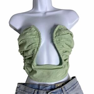 NWT Pretty Little Thing Linen Feel Boned Cut Out Top Pistachio 2